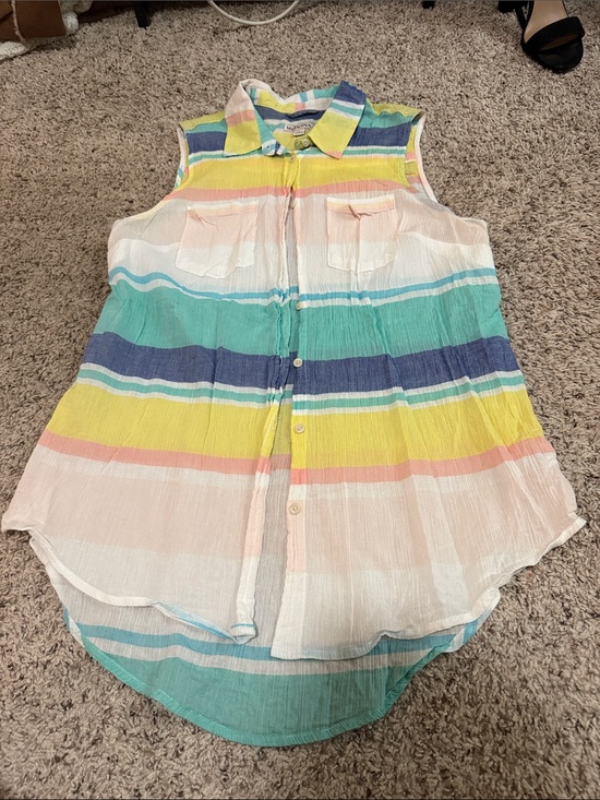 Merona Tops - Merona Sleeveless Striped Button-Down Top - Pastel Yellow, Blue, Green